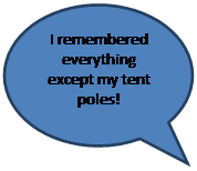 Oval Callout: I remembered everything except my tent poles!    